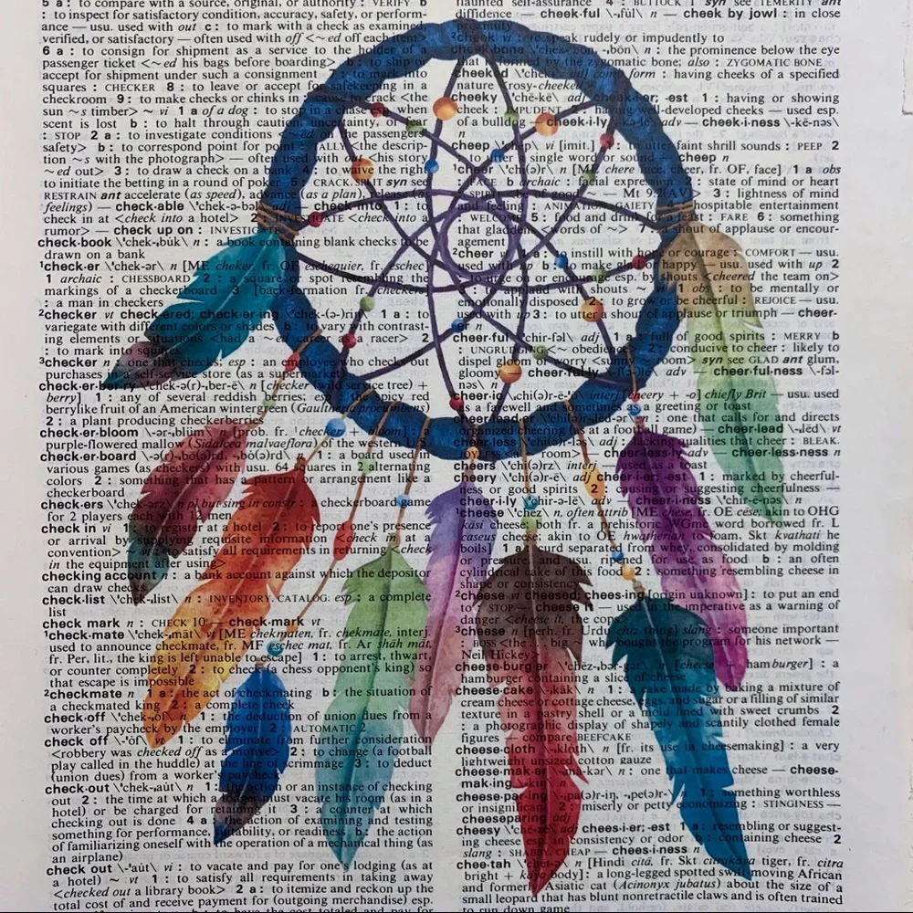 Dictionary Art Print Dreamcatcher Dream Catcher Feathers, Vintage Art Print